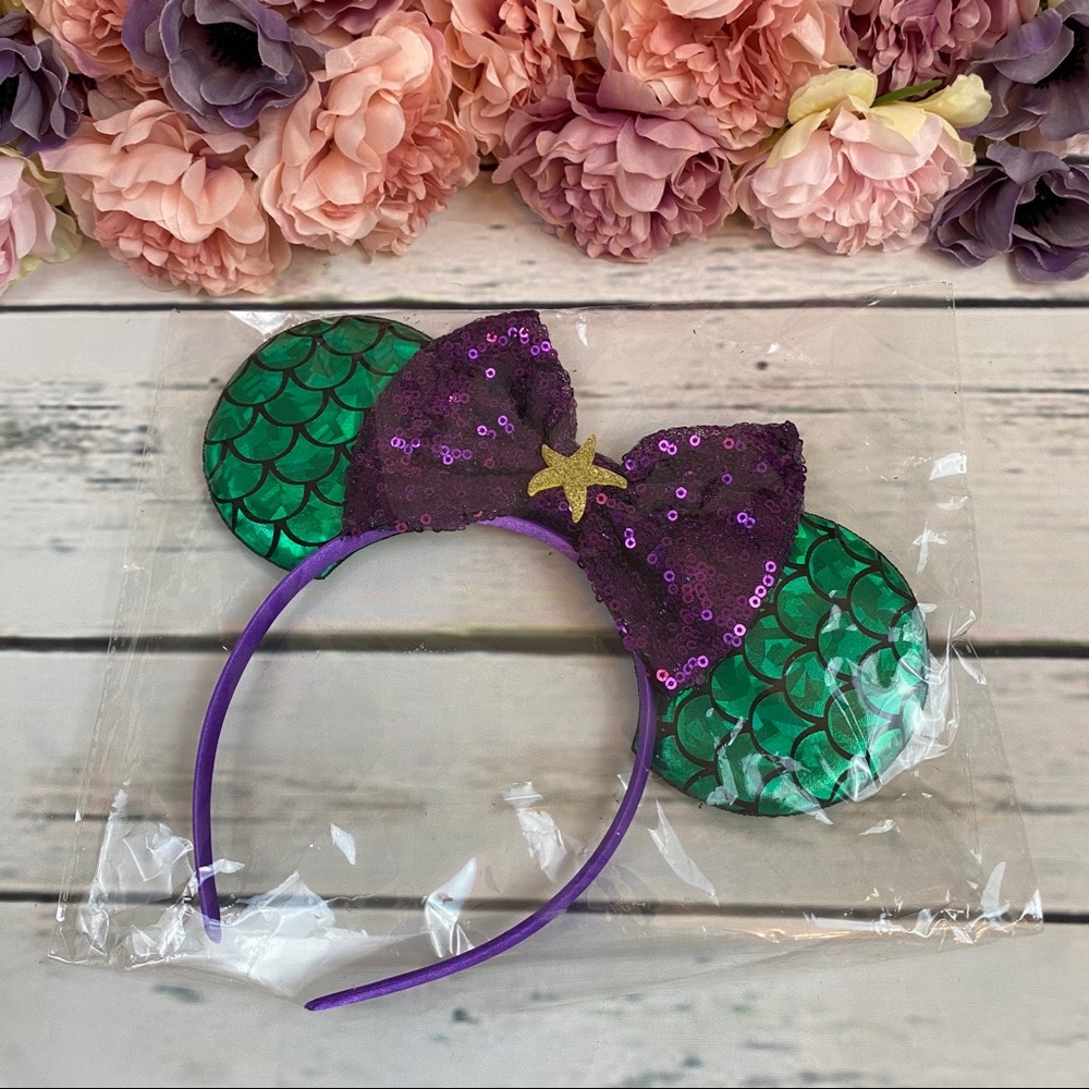 Minnie Mouse Ariel Little Mermaid Headband & Bow - Picture 9 of 11